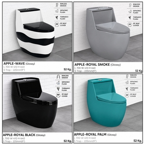 Inodoro APPLE de una pieza, moderno, alargado, con sifón en S y en P, ecológico, fácil de limpiar (4 colores: WaveBlackGlossy, Royal Palm) - Product Image 3