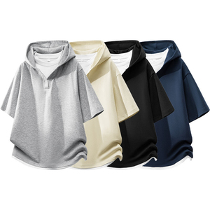 Camiseta con Capucha de Punto para Hombre, Corte Regular, con Bolsillo, Felpa Francesa, 100% Algodón, Color Sólido, Informal, para Otoño - Product Image 1