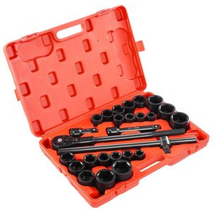 Jeu de douilles à chocs 27 pièces, 3/4 po, SAE 7/8 po à 2 po, métrique 22 mm à 50 mm, 6 pans, en acier allié Cr-V, pour réparation automobile - Product Image 1