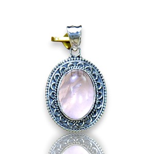 Vente chaude Belle Forme Ovale Rose Quartz Pendentif Collier Rose Gemme Pendentif En Argent Sterling Bijoux Rose Quartz Pendentifs - Product Image 1