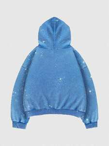 Blue Gradient Rhinestone Hoodies Cotton Fleece Oversized <b>Pullover</b> Hoodies <b>for</b> <b>Men</b> Streetwear Smooth Finish Bulk Supply - Product Image 2