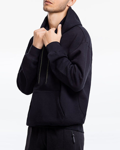 <b>Mens</b> Solid Black Hooded Sweatshirt and Jogger Set Cotton French Terry Tracksuit Casual Long Sleeve <b>Pullover</b> with Kangaroo Pocket - Product Image 3