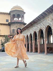 Algodón puro Boho colorido cómodo ropa de día elegante Maxi vestido indio estampado bordado transpirable característica para verano Casual - Product Image 2