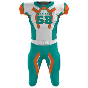 Uniformes de Fútbol Americano Sublimados con Estilo Personalizado OEM, Manga Corta, 100% Poliéster, Transpirables, de Secado Rápido, Hechos en Pakistán - Product Image 4