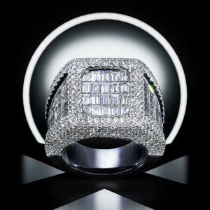 <b>Iced</b> Out Moissanite Cluster <b>Ring</b> Baguette Cut Solitaire Band Rhodium Plated 925 Silver Unisex Bridal Hip Hop Jewelry - Product Image 1