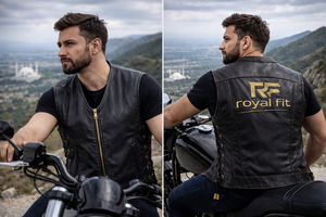 Chaleco de Motociclista Personalizado de Cuero Genuino, Impermeable, Transpirable, para Hombre, sin Mangas, con Cierre de Cremallera y Detalle de Cordones, Ropa Exterior para Motocicleta - Product Image 3