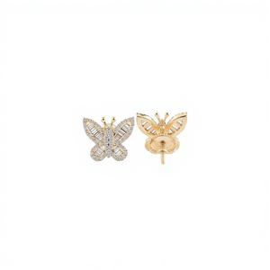 Boucles d'oreilles clous papillon en or massif 14 carats avec diamants de laboratoire taille baguette et taille ronde de 0,47 carat – Idéales pour le quotidien et comme cadeau - Product Image 6