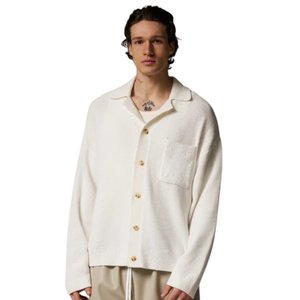 Chemise décontractée en tricot crocheté pour homme à manches longues avec poches, boutonnée, en tissu texturé doux, fourniture OEM - Product Image 6