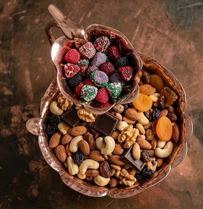 Handmade Copper Two Tier Nut Bowl <b>Stand</b> with Bird Topper Decorative Dry Fruit Serving Dish - Product Image 4