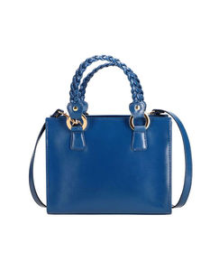 Bolso de Mano de Cuero Genuino Azul con Asa Tejida, Bolso Tote, Bolso Bandolera para Viajes y Uso Diario - Product Image 3