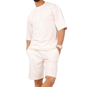 Ensemble deux pièces kaki pour hommes, t-shirt décontracté à manches courtes et short, tenue d'été en coton, streetwear, grande taille, très stylé - Product Image 3