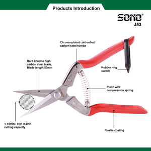 Sécateur de jardinage et floral SONO J53 en acier au carbone industriel, haute qualité, durable, avec poignée métallique chromée, pour droitiers, idéal pour le bricolage - Product Image 2