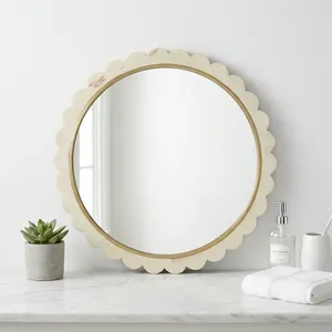 Scalloped Round Wall <b>Mirror</b> <b>Gold</b> <b>Frame</b> Decorative Vanity <b>Mirror</b> Modern Bathroom Bedroom Entryway Accent Home Decor ElegantDesign - Product Image 2
