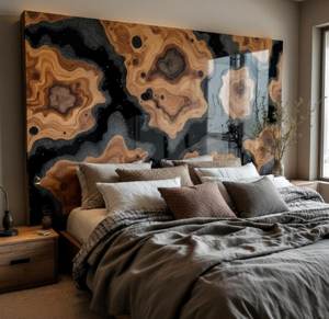 Tête de lit en résine époxy personnalisée avec incrustation de résine, panneau arrière de lit en dalle de bois naturel - Product Image 2