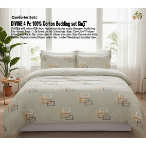 DIVINE 4 Pc 100% Cotton Bedding <b>Set</b> King Size with <b>Comforter</b> Plain Style for Home Hotel Wedding Hospital Use - Product Image 3