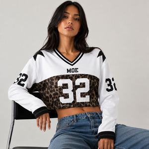 Maillot de football américain Y2K pour femme, coupe courte, imprimé léopard personnalisé par sublimation, manches longues, maille oversize, vente en gros - Product Image 1