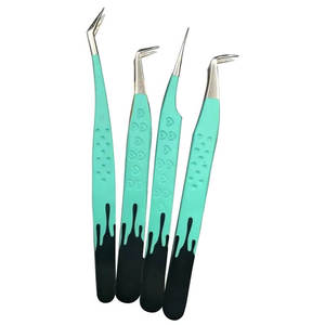 Ensemble de pinces à cils avec logo personnalisé et embouts en fibre, parfait pour les extensions de cils professionnelles, lot de 4 pièces - Product Image 1
