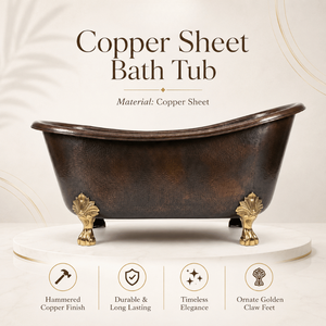 Bañera de Cobre Premium para Baño Profundo con Forma Redondeada y Acabado Liso |   Bañera de Hidromasaje Independiente de Lujo para Espacios de Baño Contemporáneos - Product Image 4