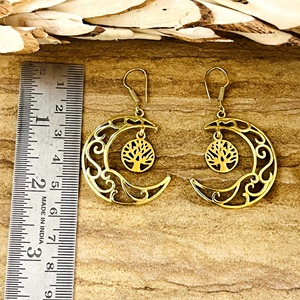 Nouvelle Arrivée Boucles d'Oreilles Pendante Bohème Lune en Laiton Plaqué Or 18 carats pour Femme, Motif Arbre Céleste, pour Vente en Gros/OEM/ODM - Product Image 6