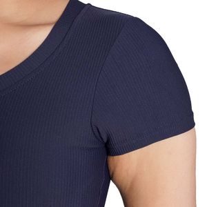 Custom Manufacturer Women Ribbed Slim Fit Crop <b>Top</b> Short Sleeve Stretch Breathable Yoga Gym Workout Fitness Activewear Tee - Product Image 4