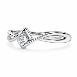 Anillo de Compromiso de Oro Blanco con Diamante Redondo, Engaste Geométrico, Joyería Fina Minimalista para Mujer - Product Image 4