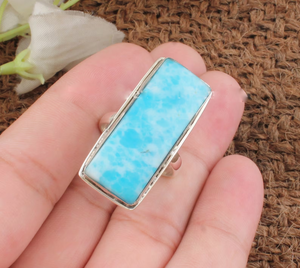 Larimar Gemstone <b>Ring</b> 925 Sterling Silver Handmade <b>Statement</b> <b>Ring</b> Wholesale Supplier - Product Image 2