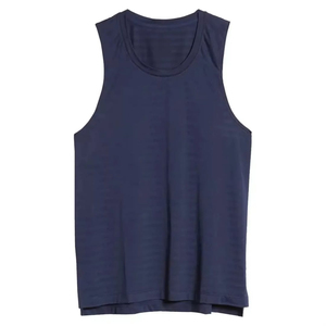 เสื้อแขนกุดสีกรมท่าสำหรับผู้ชายคอกลมถักแบบลำลองสีพื้น - Product Image 1