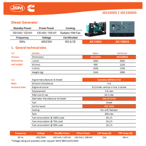 JDC150D5S ByCummins 150 KVA 120 kW Kommerzieller Standby-<span class=keywords><strong>Generator</strong></span> 3 Phasen 400V Angetrieben von Dieselmotor 6 BTAA5.9-G2 für Schweine farm - Product Image 6