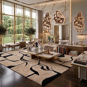 Contemporary Luxury Abstract Area Rug Black Beige Wool Modern Hand Tufted Carpet Stylish Rug Living Room Bedroom <b>Floor</b> Decor Rug - Product Image 4