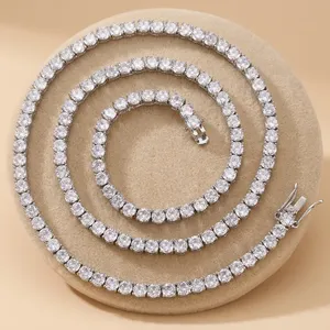 Cadena de Tenis con Diamantes Redondos de 4mm, Collar de Oro Multicolor Unisex, Cadena de Tenis con Diamantes Cultivados en Laboratorio, Collar de Oro de 16 a 26 Pulgadas - Product Image 2