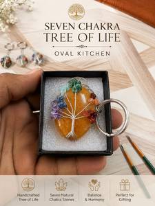 Porte-clés ovale en pierre naturelle Arbre de Vie 7 Chakras de la meilleure qualité, fait main, pierre de guérison en cristal, pendentif - Product Image 3