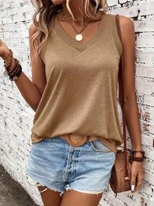 Camiseta sin mangas de algodón transpirable para mujer, diseño casual de cuello en V y sin mangas para un uso cómodo. - Product Image 2