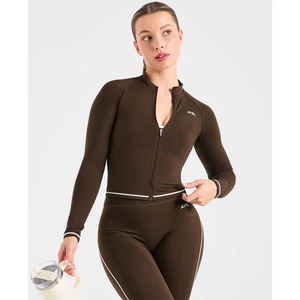 Custom Logo Contrast Color <b>Nude</b> Feel Windproof Yoga Sets Fitness Women Full Zip High Waist Luxury Butt Lifting Workout Jumpsut - Product Image 4