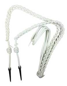 White <b>Braided</b> Nylon Aiguillette Shoulder <b>Cord</b> with Metal Tips for Ceremonial Uniforms - Product Image 1