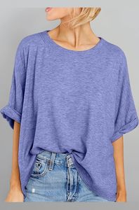 Camiseta Casual de Manga Corta para Mujer, Transpirable, con Cuello Redondo y Manga de Mariposa, Diseño Sólido con Logotipo, Exportación Transfronteriza - Product Image 3