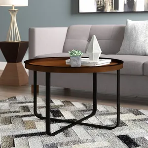 Premium Coastal Iron Coffee Table with <b>Gold</b> <b>Frame</b> Removable Tabletop Round Shape for Living Room Indoor Use - Product Image 5
