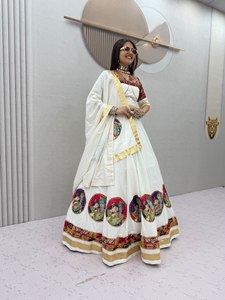Ensemble Lehenga Choli pour femme, blanc, brodé, en pur coton, longueur ras du sol, séchage rapide, style indien pakistanais, richement brodé, pour mariage et fête - Product Image 2