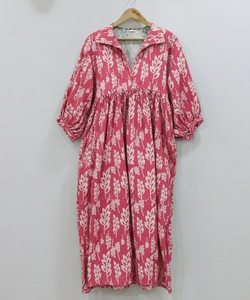 Vestido Túnica Indio Hecho a Mano 100% Algodón para Mujer |   Ropa Formal de Oficina Ecológica y Transpirable, Corte en A, Floral, Dibujada a Mano, Natural - Product Image 1