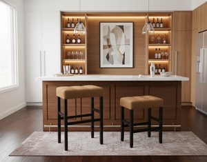 Ensemble de 2 tabourets de bar et de comptoir en cuir PU, ensemble de tabourets capitonnés en cuir PU, ensemble de tabourets rembourrés en PU avec structure en bois massif, hauteur bar et comptoir - Product Image 3