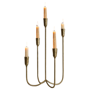 เชิงเทียนทองเหลืองคุณภาพสูงสไตล์วินเทจแบบอาหรับห้าแขน พร้อมการขัดเงาสำหรับตกแต่งบ้าน เชิงเทียนโลหะสำหรับวางบนโต๊ะ - Product Image 1