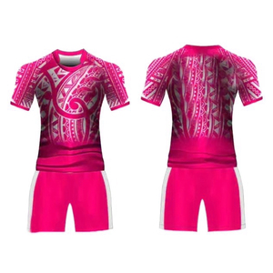 Ensemble d'uniformes de rugby personnalisés pour adultes, respirant, 100 % polyester, maillot de rugby à manches courtes et short, service OEM, vêtements d'équipe - Product Image 6
