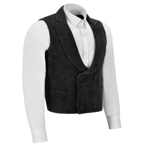 Chaleco de cuero de ante de vaca personalizado para hombre, doble botonadura, formal, de lujo, con solapa tipo chal, estilo occidental, proveedor mayorista - Product Image 2