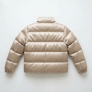 Unisex Beige Varsity <b>Jacket</b> Stand Collar Zipper Closure Windproof Casual Winter Eco-friendly Cotton Filled Regular Fit 100 - Product Image 2