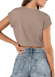 Blusa Casual de Punto para Mujer, Manga Corta, Cuello Redondo, Color Sólido, Tela Suave, Uso Diario, Corte Regular - Product Image 3