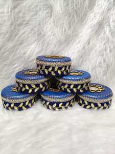 Decorative Blue Brocade Steel <b>Mithai</b> <b>Box</b> Candy Container Diwali Wedding Ramadan Birthday Party Favors Dry Fruit Gift Packaging - Product Image 4