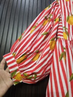 Robe longue en coton à rayures rouges et blanches avec imprimé citron, manches longues, respirante, style club, pour adulte