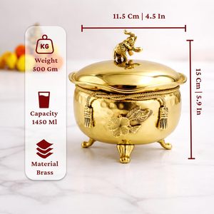 Brass Elephant Handi with Lid Antique Finish Decorative Storage Pot with <b>Floral</b> Design Legs Masala <b>Box</b> Dry Fruit Contain - Product Image 4