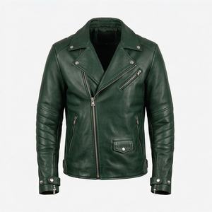 Chaqueta de cuero para motociclistas con puños estilo cremallera, botones a presión y correas, acabado semi-anilina, equipo de protección para motociclismo en color personalizado. - Product Image 1