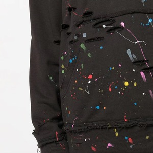 Men's <b>Black</b> Hooded Pullover Sweatshirt Colorful <b>Spray</b> Paint Splatter And Distressed Ripped Design Autumn Style 100% Cotton - Product Image 6