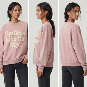 Sweat-shirt en molleton vintage surdimensionné pour femme, à épaules tombantes, avec broderie effet usé, col rond, manches longues, logo uni sur le devant - Product Image 5